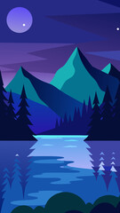 Fototapeta premium Night sky over mountains and lake