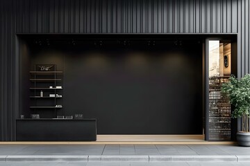 Black Shop Wall Mockup with 3D Display: High-Impact Branding for Modern Commercial Spaces