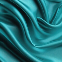 Obraz premium Close-up shot of teal fabric with soft, flowing waves and subtle texture, creating an elegant and luxurious feel