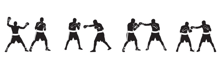 Set of silhouettes of wrestlers in wrestling , boxer silhouette set in boxing