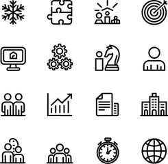 Strategic Business and Teamwork Icon Set: Collaboration, Planning, Growth, and Global Reach