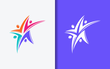 Diversity logo combining human shapes into a star representing collaboration and teamwork connection.