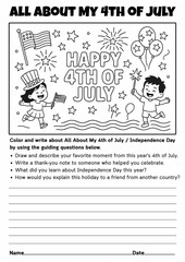 Naklejka premium All About My 4th of July Writing & Coloring Prompt Worksheet for Elementary, Independence Day Activity, Patriotic Writing, American History