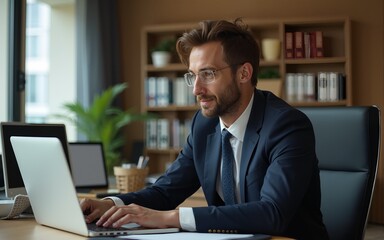 Businessman in a tight office. High quality