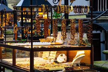 Historical Mariacka street in Gdansk. Traditional amber jewellery shops	
