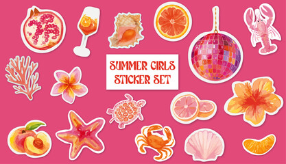 GIRLY SUMMER STICKERS - AESTHETIC PEACHY STICKERS OF SUMMER ELEMENTS © StudioCreaczyk