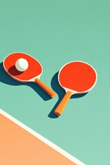 Bright paddles and ball on vibrant surface, showcasing energy an