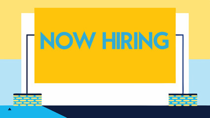 Job opportunity sign displayed in urban area attracting local job seekers with the words now hiring