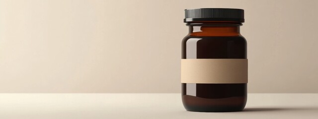 Amber Glass Bottle with Kraft Paper Label Mockup Product Packaging Supplement Container