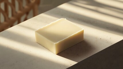 Natural Handmade Soap Bar on Beige Surface Sunlit Minimalist Product Photography
