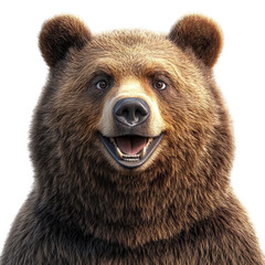 Fototapeta premium Portrait of a smiling brown bear 3d illustration isolated on transparent background.
