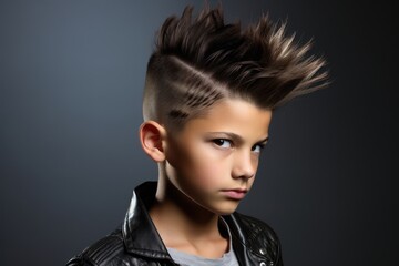 Stylish haircut showcasing modern youth fashion in a studio setting