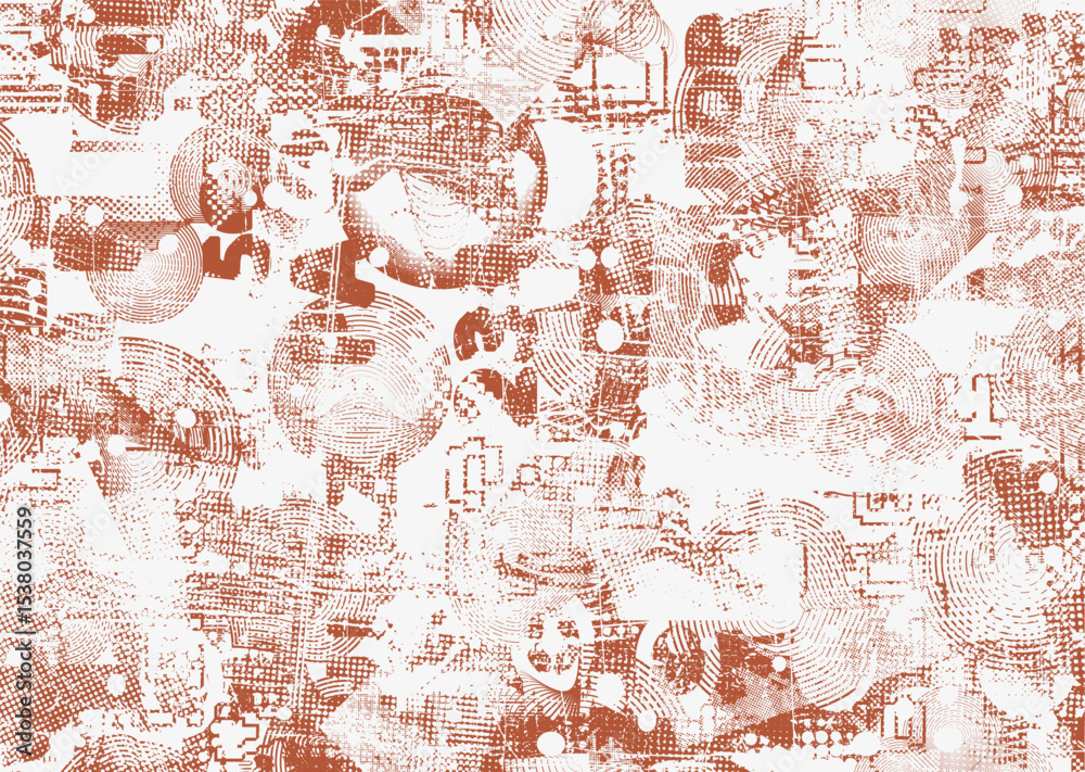 Poster Glitch distorted geometric shape . Noise destroyed logo . Trendy defect error shapes . Glitched frame .Grunge textured . Distressed effect .Vector shapes with a halftone dots screen print texture.
