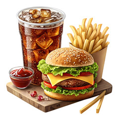Delicious Cheeseburger Combo: Burger, Fries, and Soda - Perfect Fast Food Meal