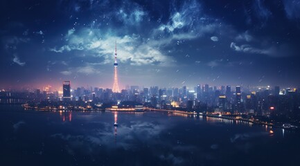 Compliance theme with aerial cityscape view of Japan at night,