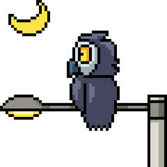 pixel art of owl look at moon