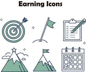 Fototapeta premium Title: Motivational Earning and Goal Icons Set