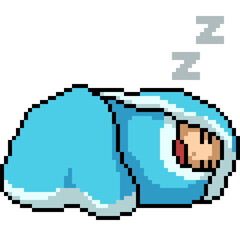 Fototapeta premium pixel art of kid sleep cold blanket