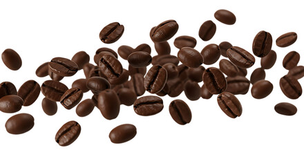 Obraz premium Roasted coffee beans in motion against a black background representing aroma and freshness