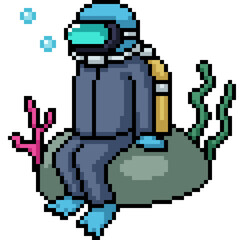 pixel art of man dive suit sitting
