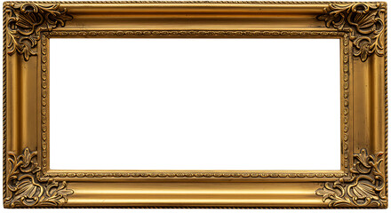 Luxurious antique gold frame with intricate details on black background for design concepts
