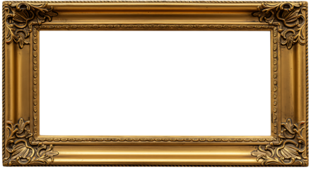 Luxurious antique gold frame with intricate details on black background for design concepts