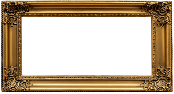Luxurious antique gold frame with intricate details on black background for design concepts - Powered by Adobe