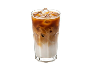Iced Latte in Transparent Glass with Ice Cubes Transparent Background Refreshing Summer Coffee Beverage