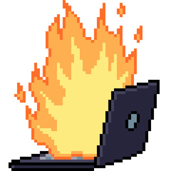 pixel art of fire burn laptop computer