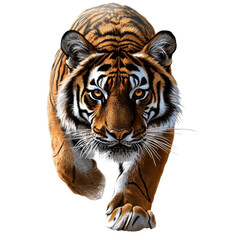 Fototapeta premium Portrait of a tiger hunting isolated on transparent background