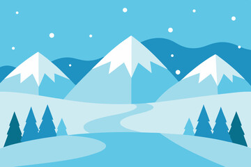 Simple blue winter mountain landscape illustration