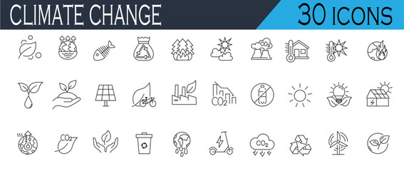 Climate Change Icons Pack – Global Warming, Sustainability, Environment, and Eco Awareness Symbols