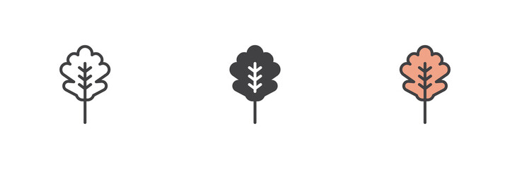 Tree leaf icon set in line, solid and filled outline style