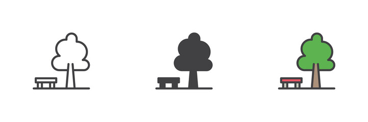 Park tree icon set in line, solid and filled outline style