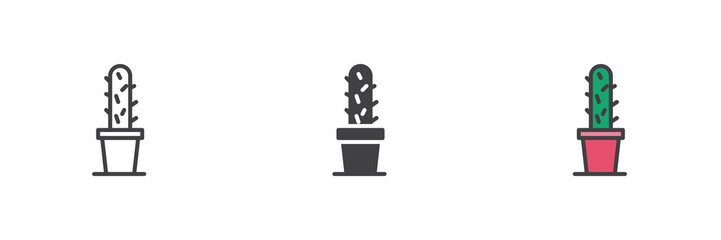 Tall cactus icon set in line, solid and filled outline style