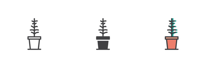 Succulent plant icon set in line, solid and filled outline style