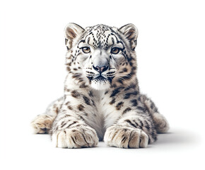 Fototapeta premium Isolated portrait of a white Bengal tiger cub, a rare big cat predator, against a white background
