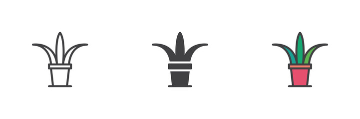 Grass clump icon set in line, solid and filled outline style