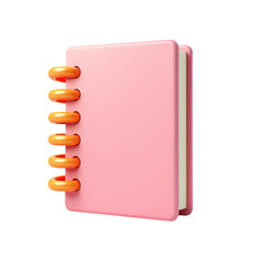 A pink notebook with orange rings on a black background isolated on transparent background
