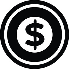 Bold black and white dollar sign icon in a circular frame