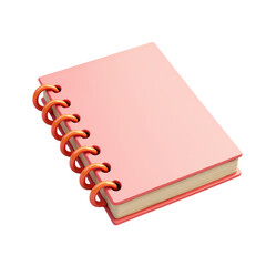 A pink notebook with orange spiral binding isolated on transparent background