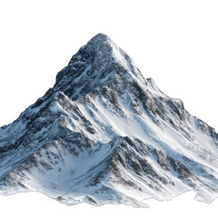 Obraz premium A majestic snow-capped mountain peak, sharply detailed, isolated on a black background, showcases its imposing height and textured slopes