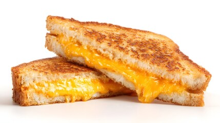 Delicious grilled cheese sandwiches stacked on a white surface ready to be eaten
