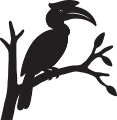 Hornbill sitting on a tree silhouette wildlife vector art illustration © Mohaiminul