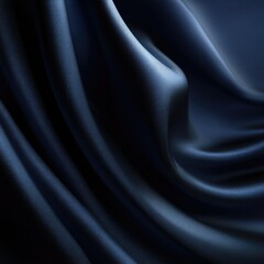 Obraz premium Deep blue fabric with flowing, draped folds creating a luxurious and elegant texture. The dark tones and smooth surface emphasize the material's richness