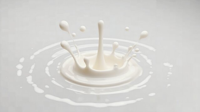 A milk splash creates concentric ripples on a light surface.
