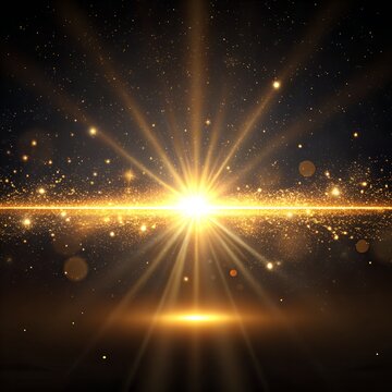 Anamorphic 3d lens flare golden horizontal light background