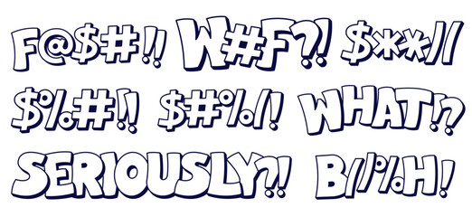 Black and white swear speech bubbles with bad worlds.