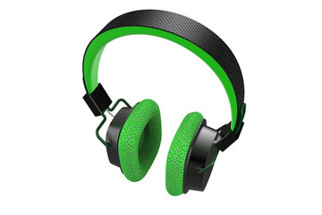 Vibrant Green and Black Modern Over-Ear Headphones Isolated on Transparent HD Background. Perfect for Gaming, Music, and Digital Audio Projects. High-Resolution Product Shot for E-commerce and UIUX.