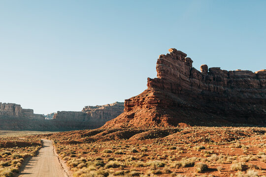 Dirt Road and Battleship Rock in Valley of the Gods, Utah